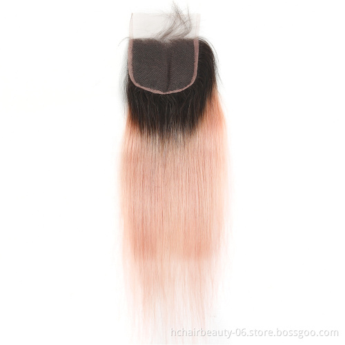 Wholesale Price Ombre 1B Pink Hair Bundles With Closure Brazilian Remy Straight Hair Bundles With Frontal Ombre Two Tone color